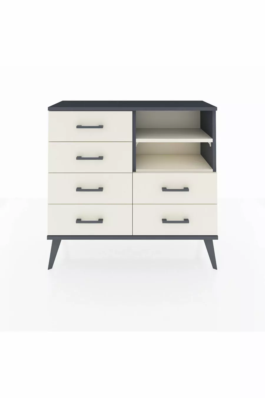 Commode Arges 2 étagères 6 tiroirs Anthracite-Pierre de lune