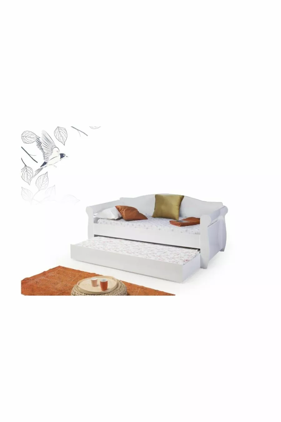 Wooden Bed with Headboard White - 