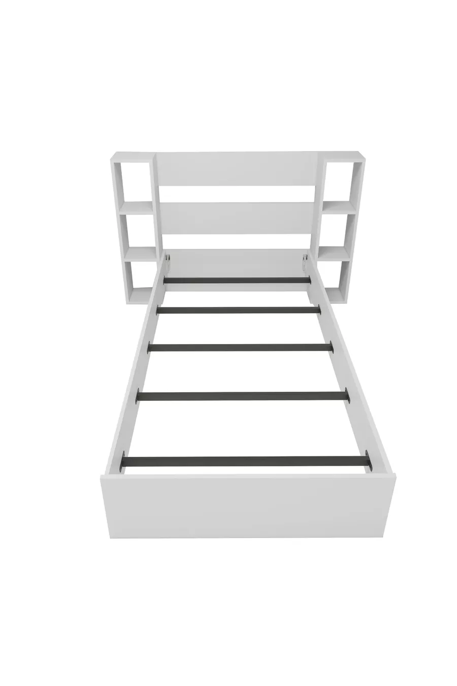 Lit simple avec étagère compatible avec matelas Smart, blanc - Smart