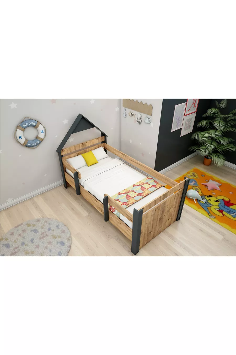 Lit Montessori pour Enfant Valerin en Pin Atlantique Anthracite (PEUT ÊTRE MONTÉ À DROITE OU À GAUCHE) - valerin
