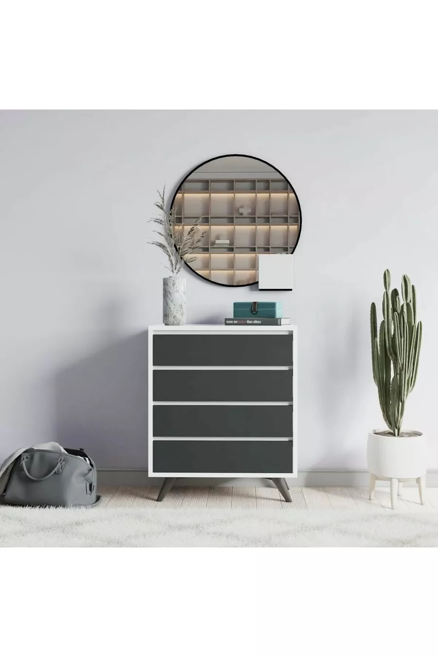 Suvera 4-Drawer Dresser White-Anthracite