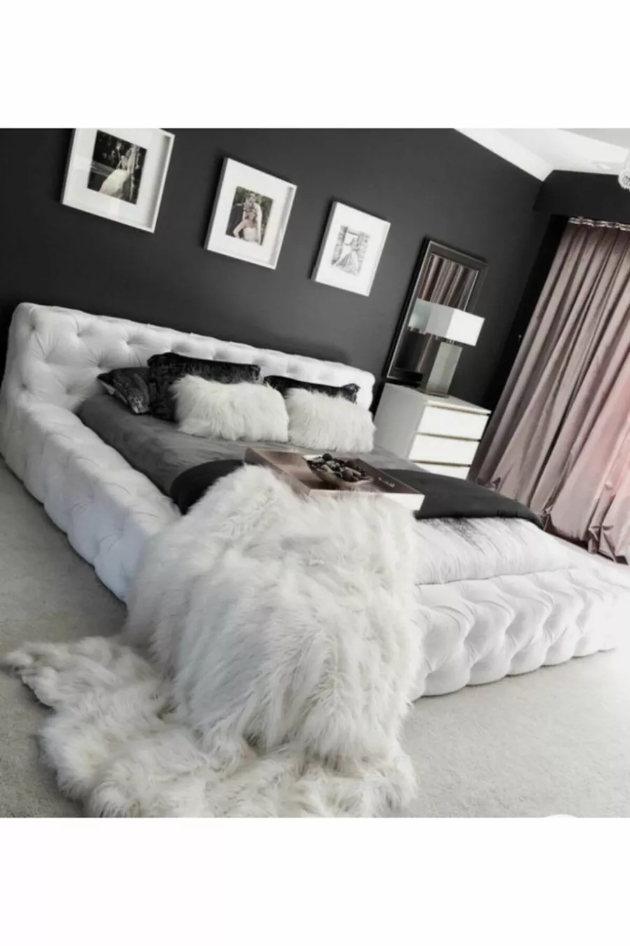 Double Bed Base Headboard Snowflake Color White