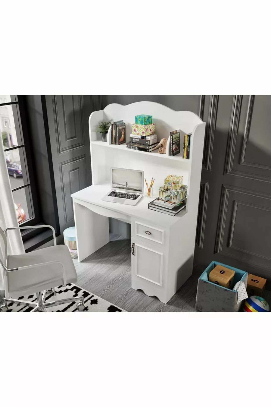 % Bureau de travail MDF Lisa Blanc (UNITÉ SUPÉRIEURE INCLUSE)