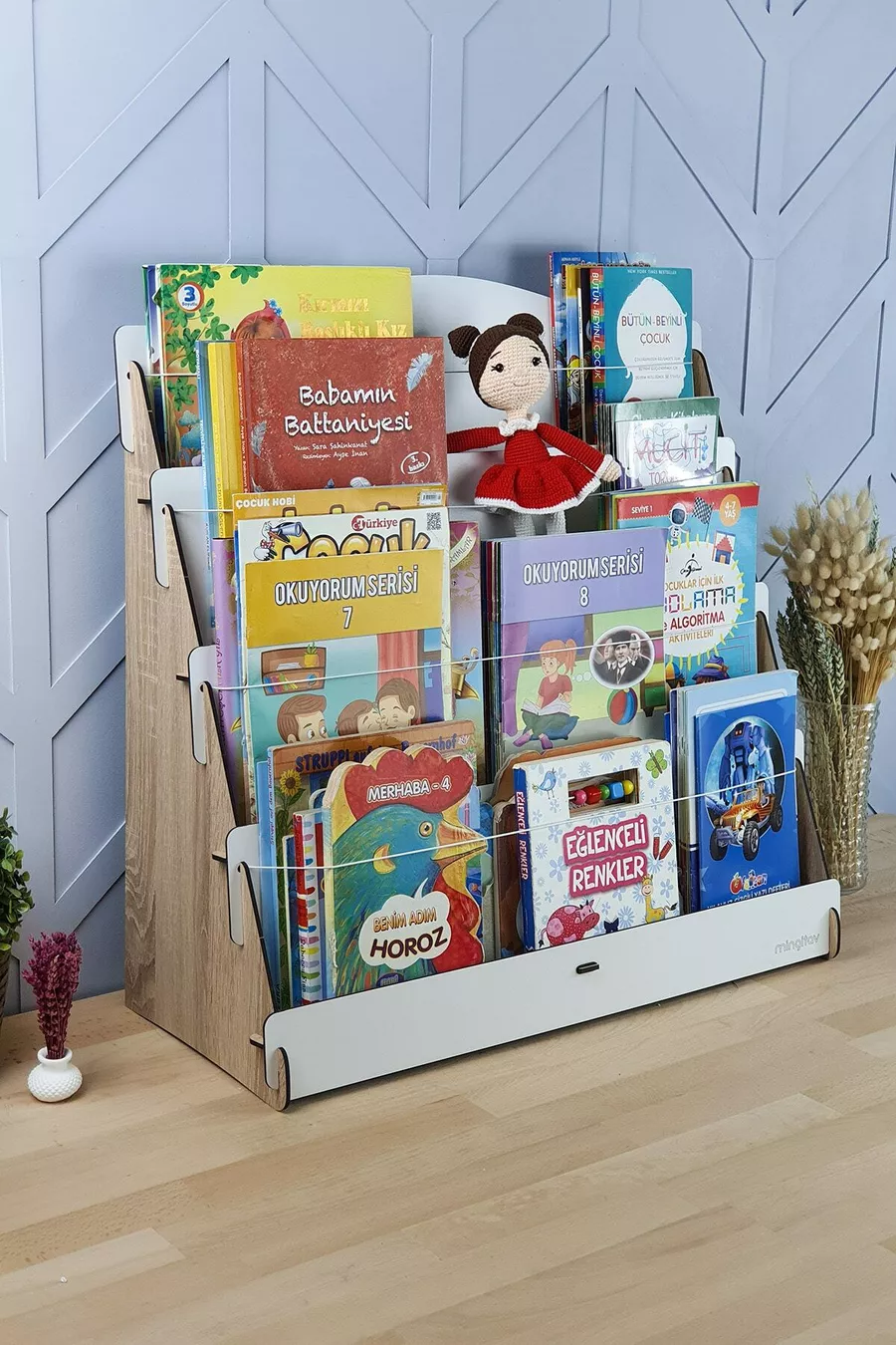 Bibliothèque en bois pour chambre d'enfant Lucky Montessori à 4 étagères