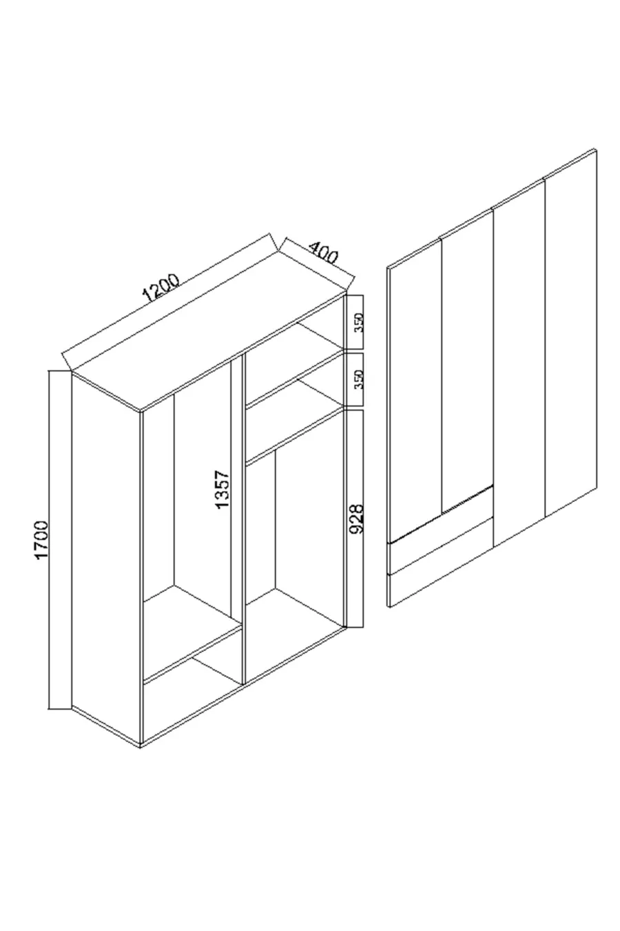 Armoire Mavera à 4 portes et 2 tiroirs, 