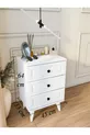 Table de chevet blanche brillante à 3 tiroirs de style campagne pour chambre à coucher