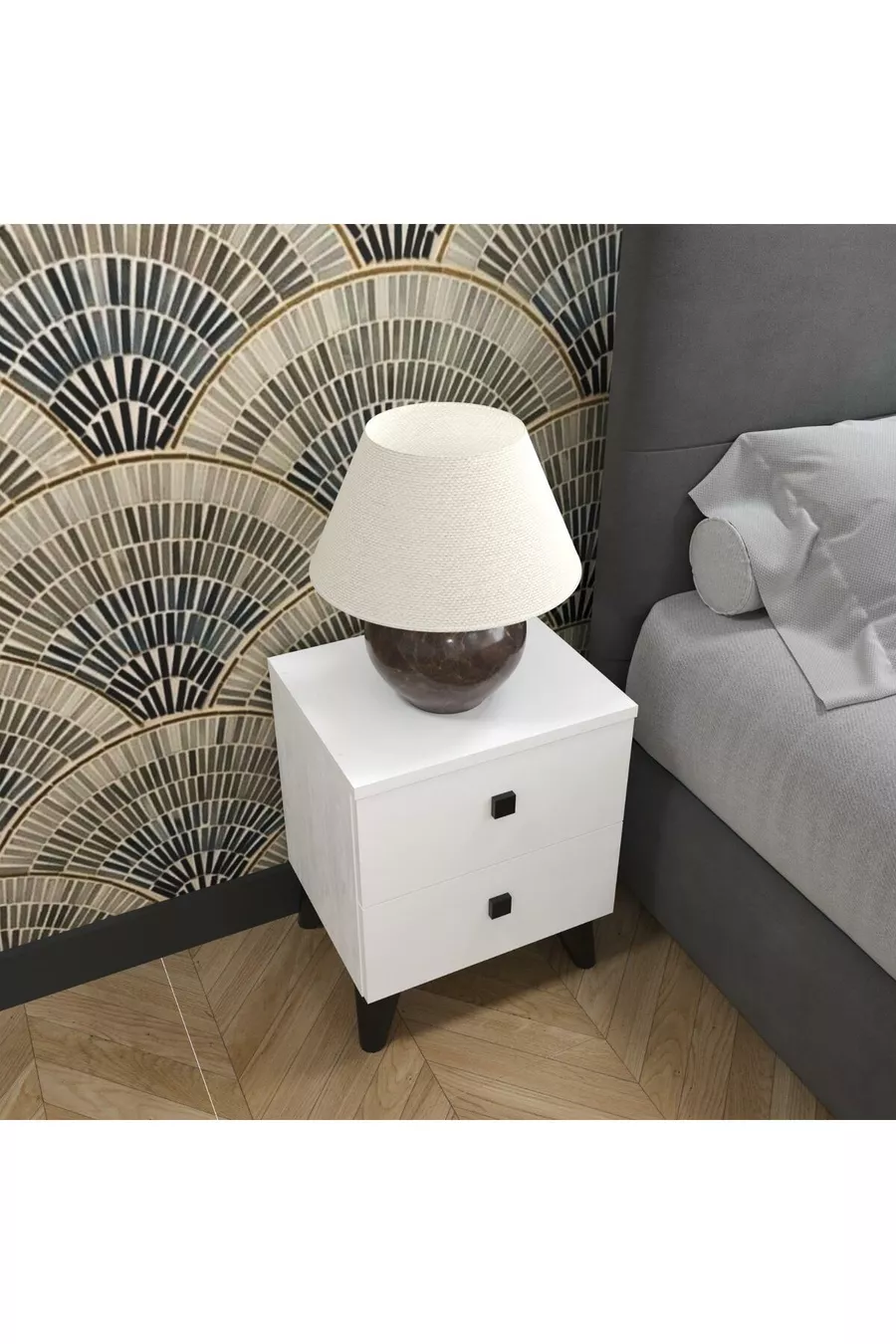 Table de chevet blanche Artemis 2 tiroirs