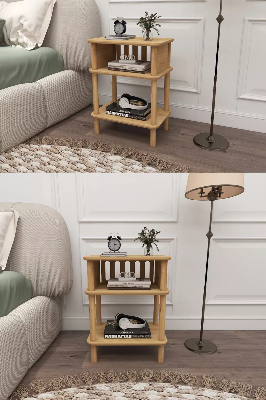 Comodino Linde Minimalista in MDF laccato e gambe in legno; Camera da letto - Soggiorno - Ufficio
