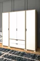 April Light Walnut-White 4-Door 2-Drawer Wardrobe - Closet Set