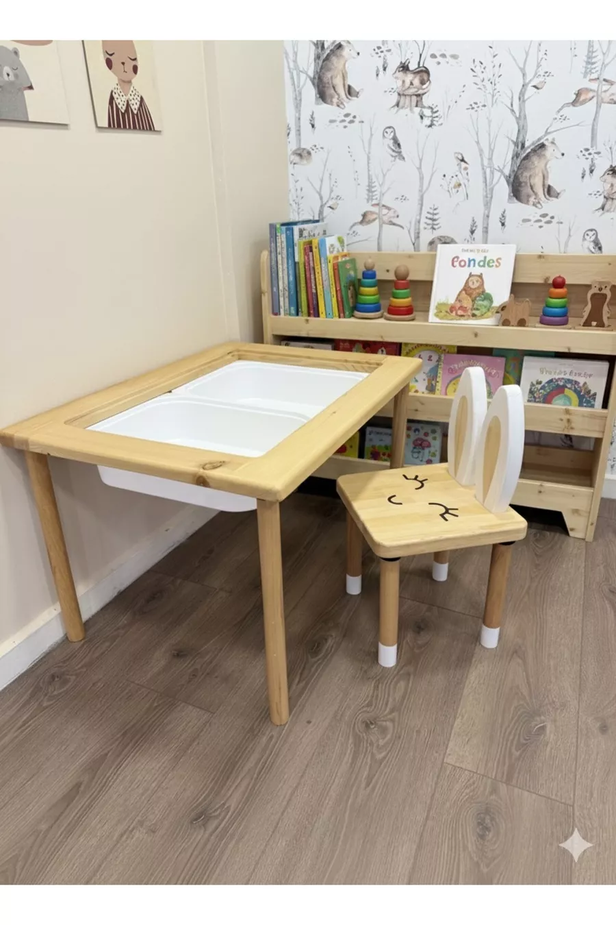 Table d'activités en bois pour enfants avec 1 chaise - Avec tableau noir