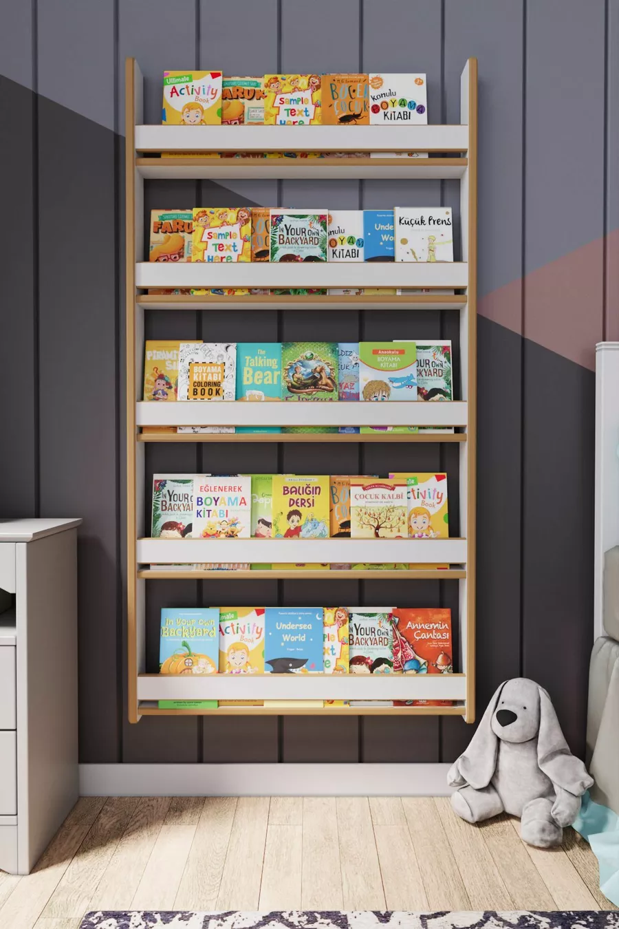Bibliothèque pour enfants Montessori 5 étagères en MDF * Cm Blanc