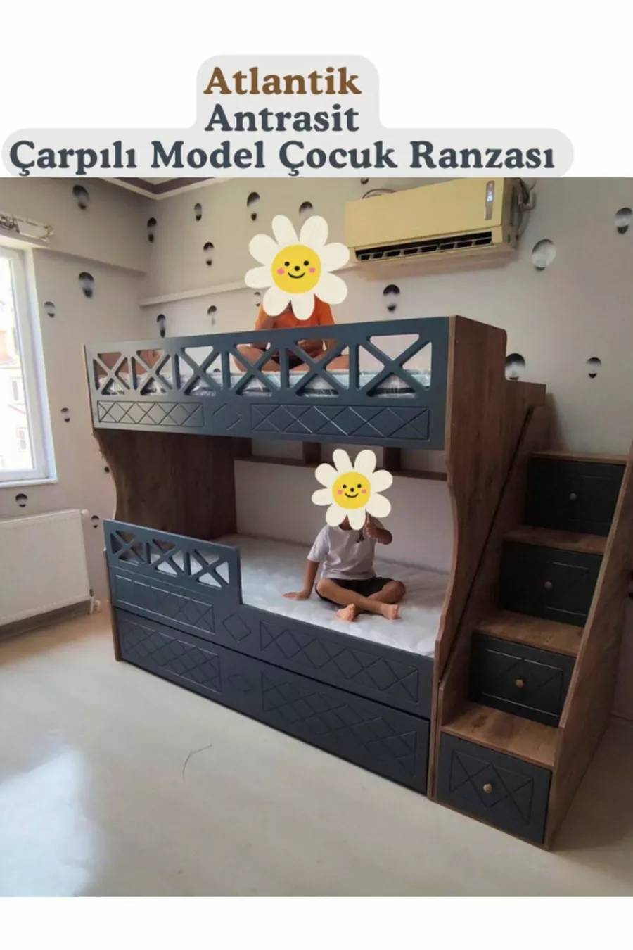 Lit superposé pour enfants modèle Atlantique Anthracite