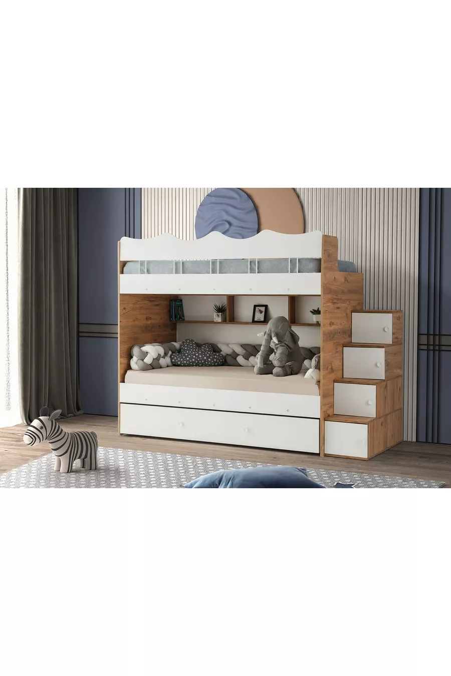 Облачная двухъярусная кровать / MDF 15% / 2 матраса с пружинным блоком Bamboo / 2 комплекта постельного белья в подарок