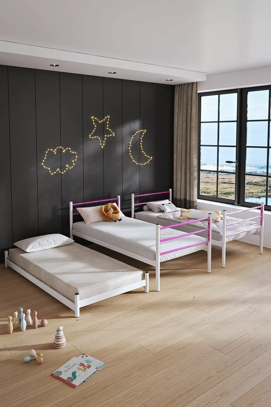 Lit superposé Trend Yavrulu compatible avec lit 3 personnes, métal rose foncé