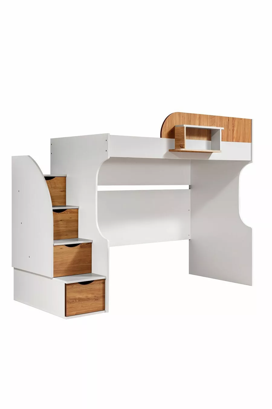 Bunk Bed, Litera Bunk Bed Wardrobe Desk, White-Dark Walnut 1 Comfort Mattress