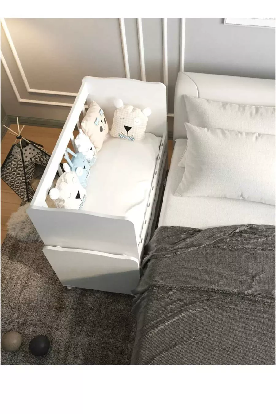 YATAK HEDİYELİ Anneyanı Sallanır Beyaz Çekmeceli  Beşik