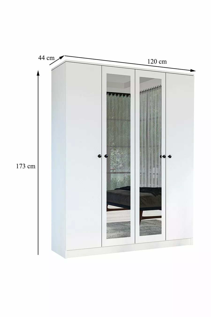 Armoire GM  Hayal 4 portes avec miroirs et poignées boutons