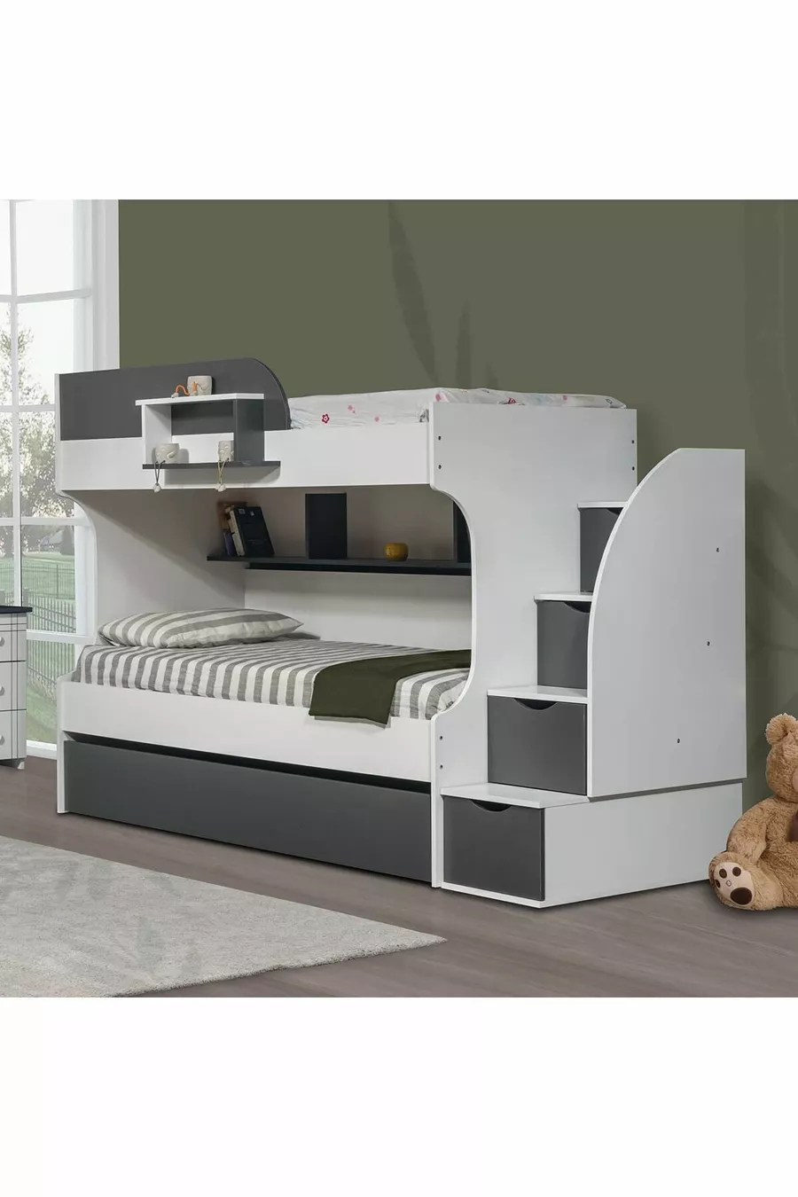 Lits superposés, Lit superposé Aura avec tiroirs - 2 matelas confort