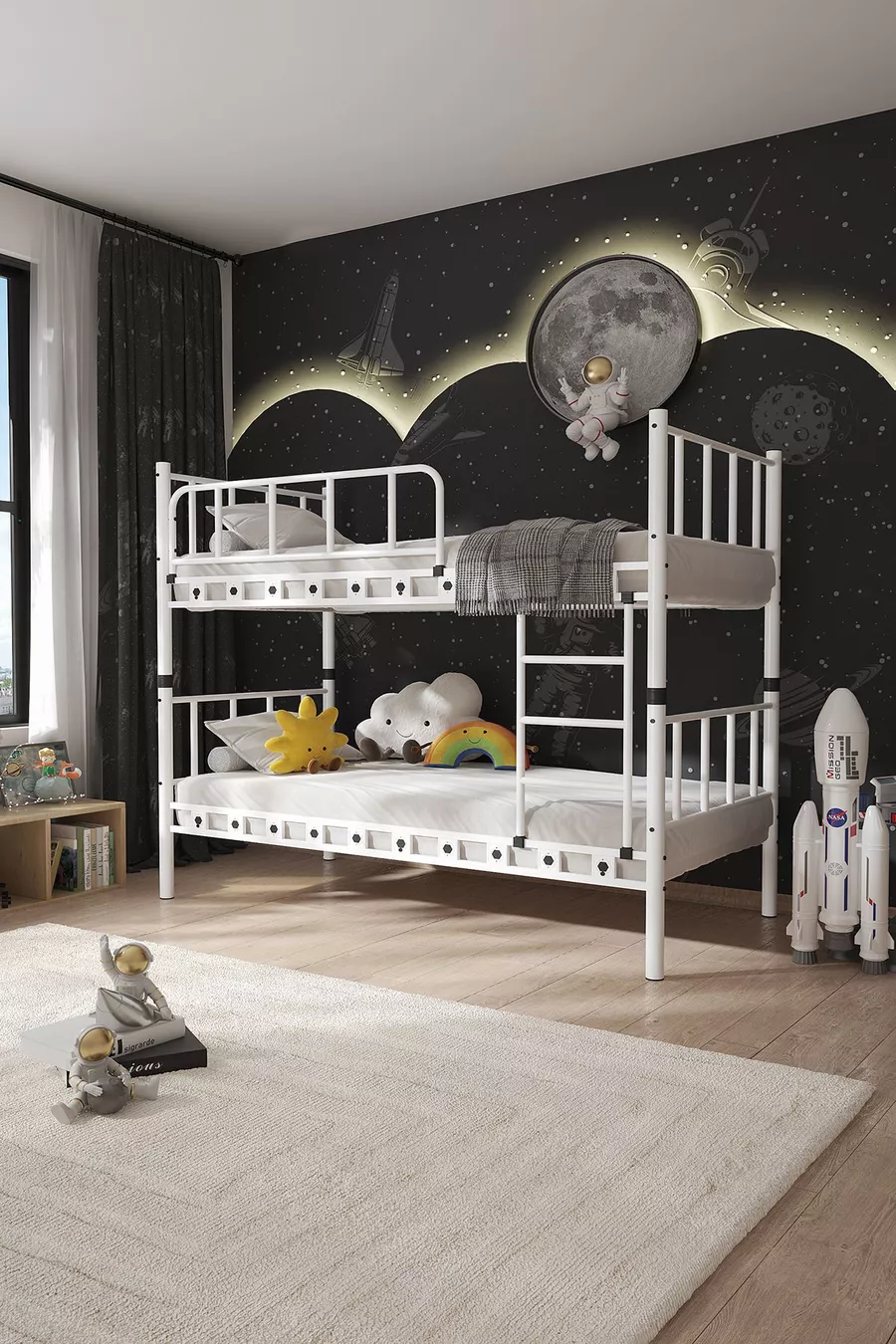Zambak Kinderzimmer Metall-Etagenbett und Einzelbett Schwarz