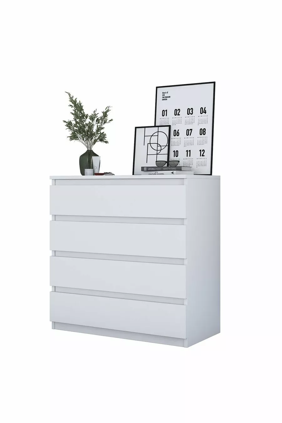 Rani Commode 4 tiroirs Chambre à coucher Chambre de bébé Blanche X cm
