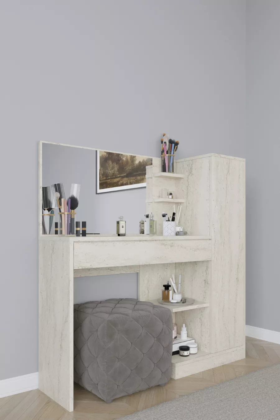 Orkide Schminktisch, mit 1 Schublade, Schrank und Spiegel