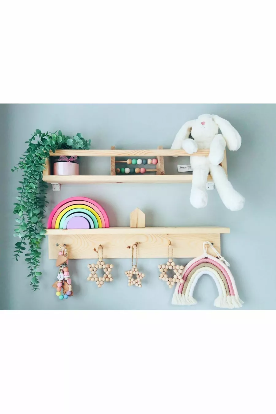 Kayınsan Set di 2 Mensole da Parete in Legno Fatte a Mano | Attaccapanni e Libreria | Montessori cm