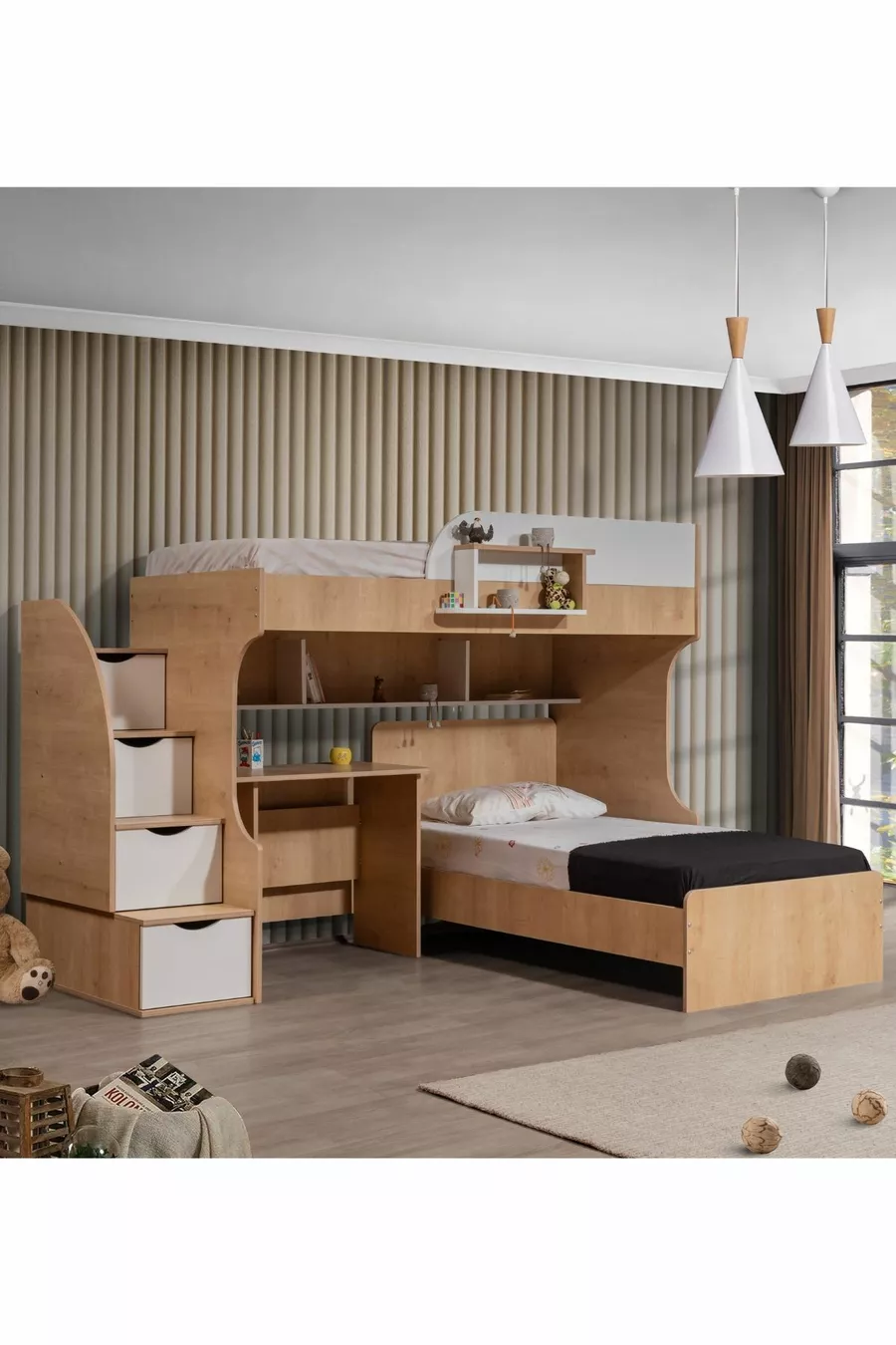 Etagenbett, Aura Etagenbett Tisch, Nussbaum-weiß