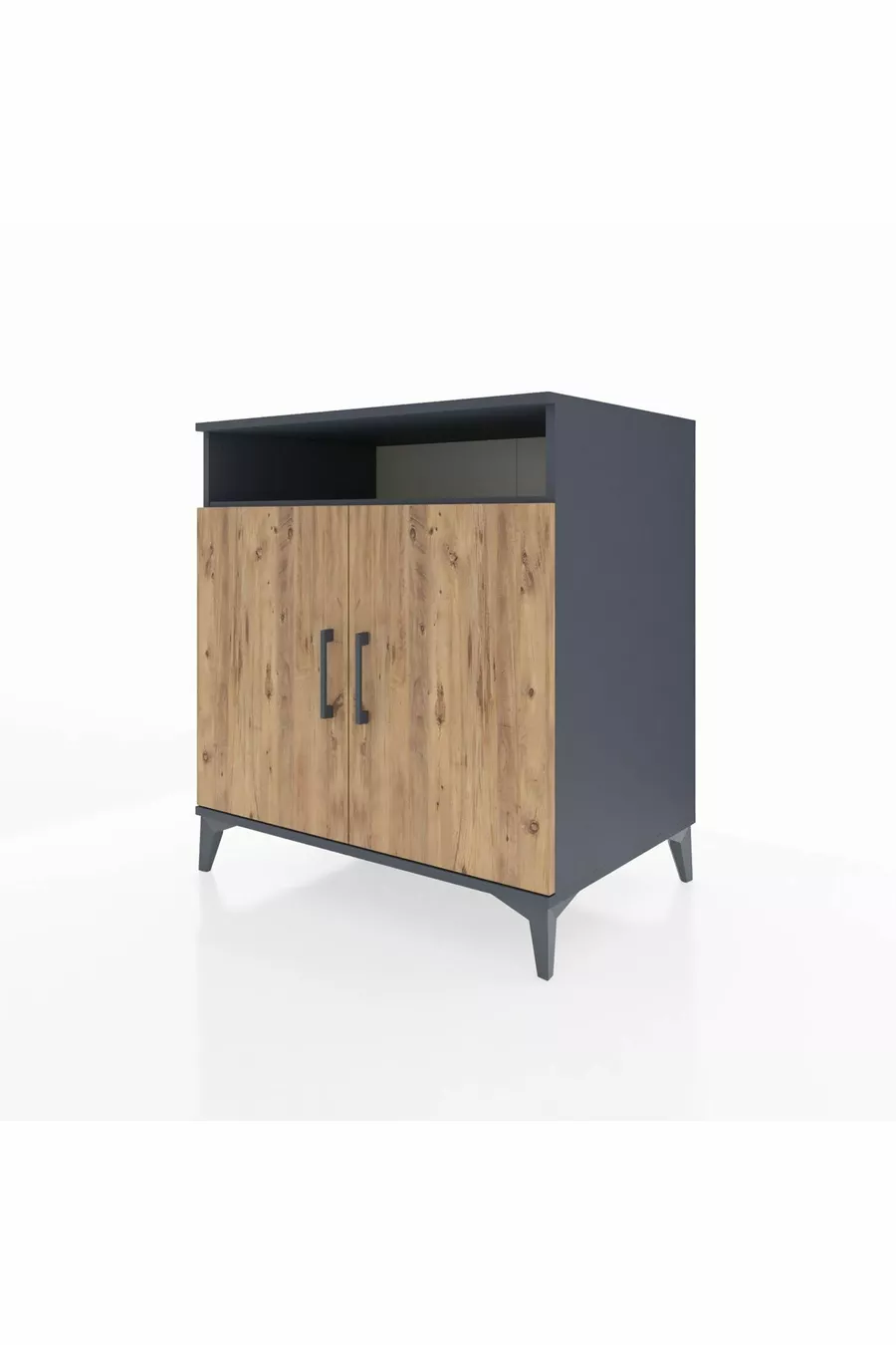 Kronos Kommode met 3 planken, 1 lade en 2 deuren, Antraciet-Dennen