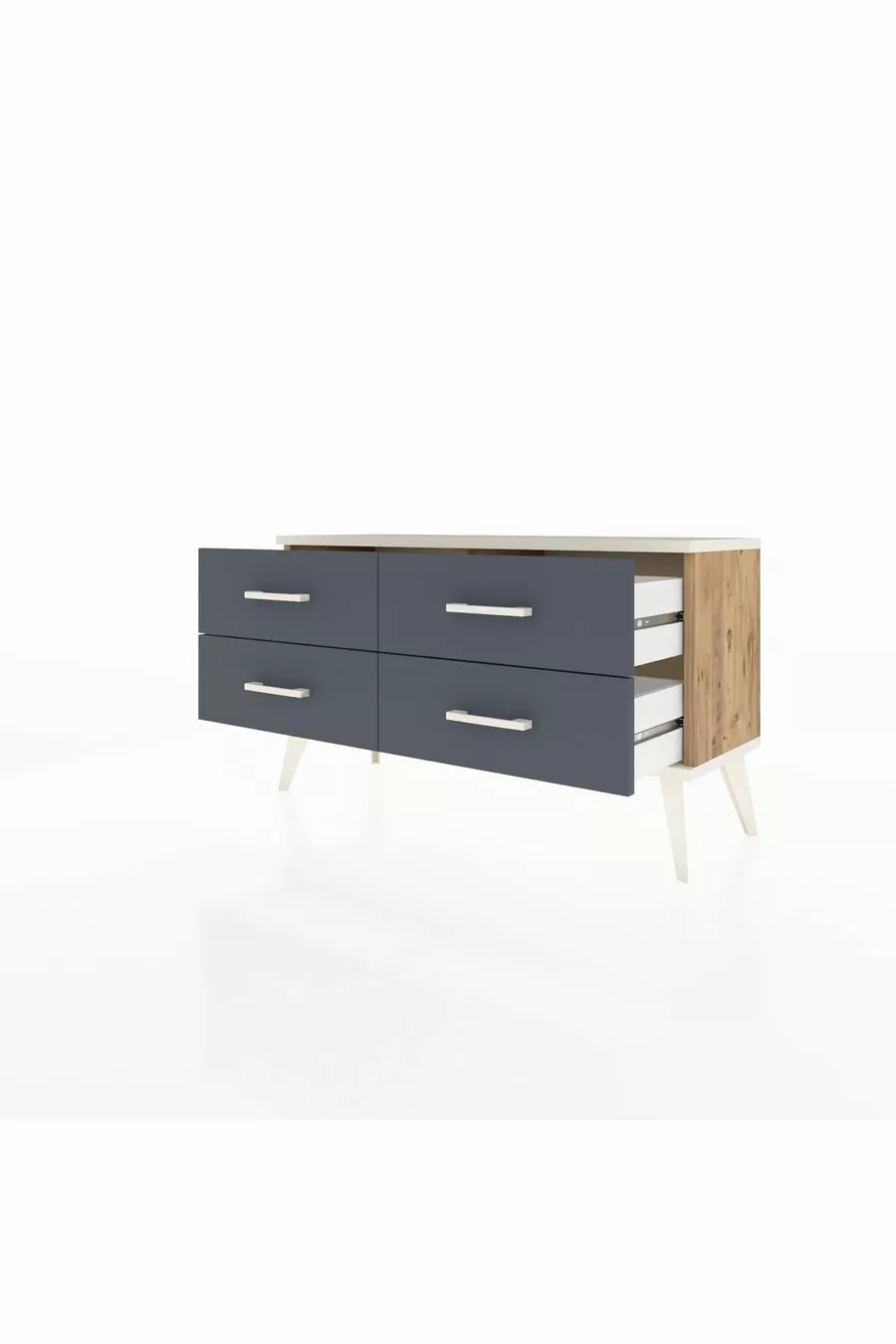 Commode Arges à 4 étagères Pin-Silex/Anthracite