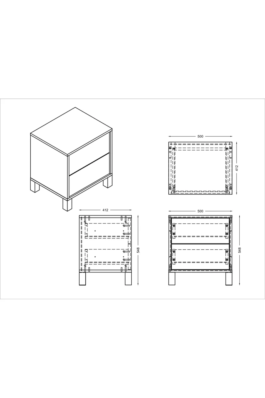 Bedside Table, Megan 2-Drawer Nightstand