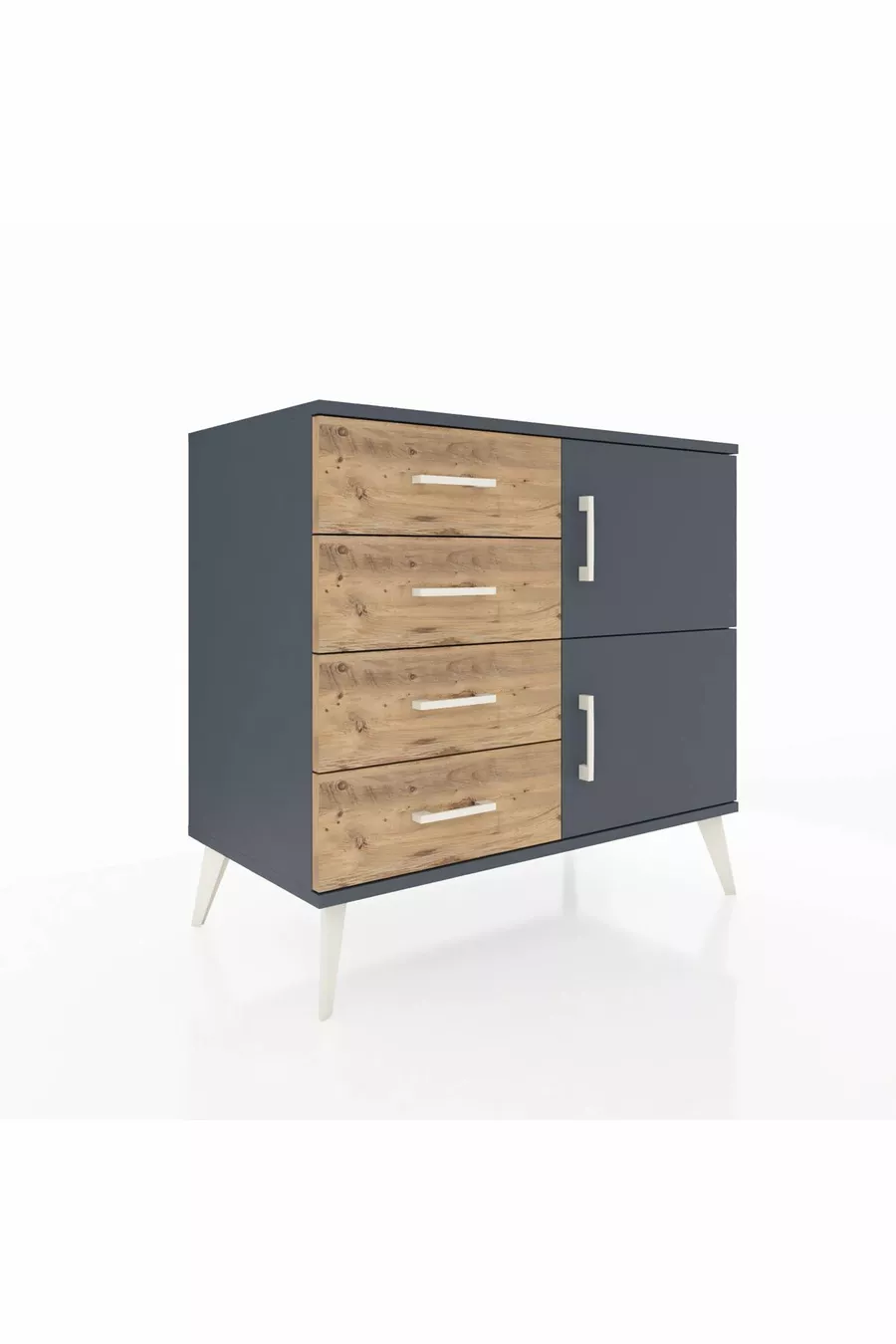 Commode Hyperion à une étagère, 4 tiroirs et 2 portes Anthracite-Anthracite/Sapin