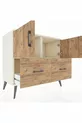 Commode Hyperion avec 2 étagères, 2 tiroirs et 2 portes, Pierre de Lune-Pin