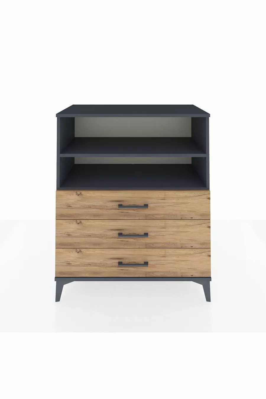 Commode Hyperion 2 étagères 3 tiroirs Anthracite-Pin