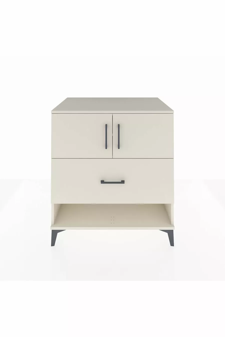 Commode Kronos avec 2 étagères, 1 tiroir et 2 portes, Pierre de Lune-Pier de Lune
