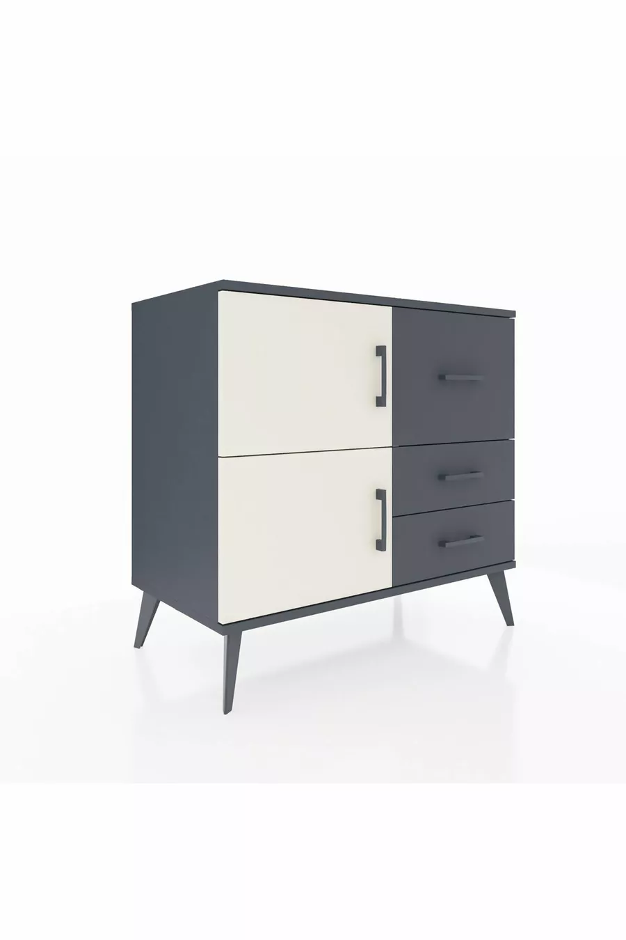 Commode Hyperion à une étagère, 3 tiroirs, 2 portes, Anthracite-Pierre de Lune/Anthracite