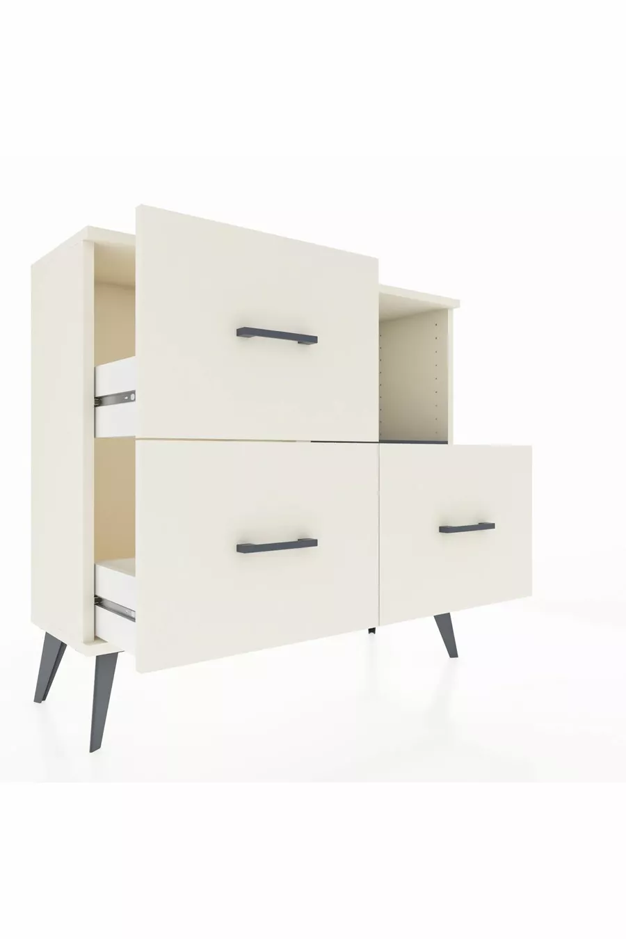 Commode Arges à une étagère et trois tiroirs, couleur quartz-anthracite/quartz
