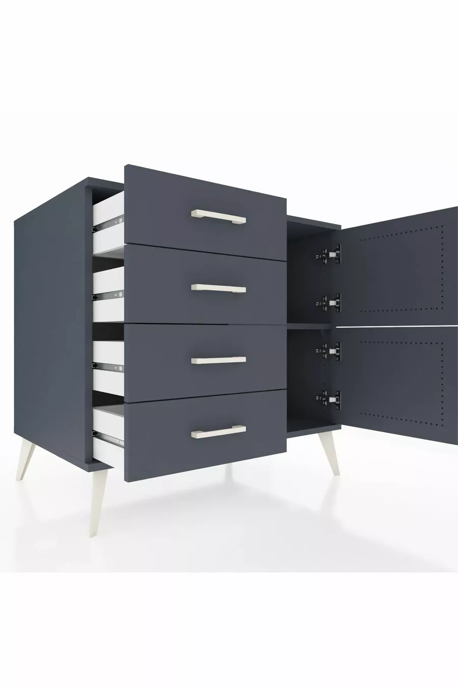 Commode Kronos avec une étagère, 4 tiroirs et 2 portes, Anthracite-Anthracite