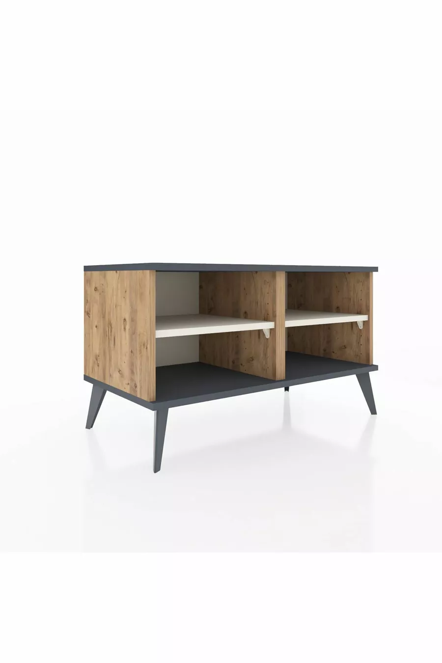 Commode Hyperion 2 étagères Pin-Anthracite/Gris Pierre