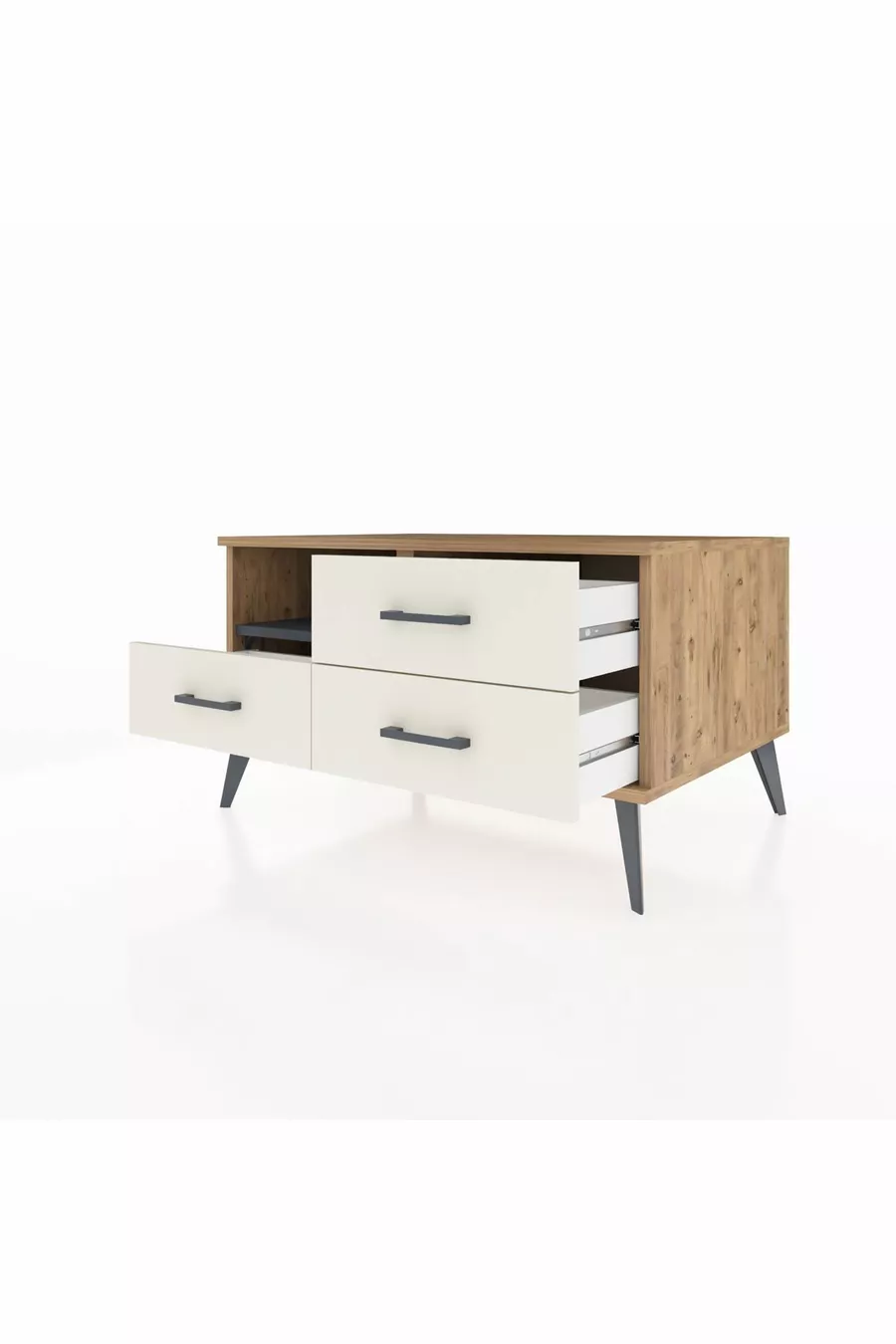 Commode Kronos à une étagère et trois tiroirs Pin-Anthracite/Marbre