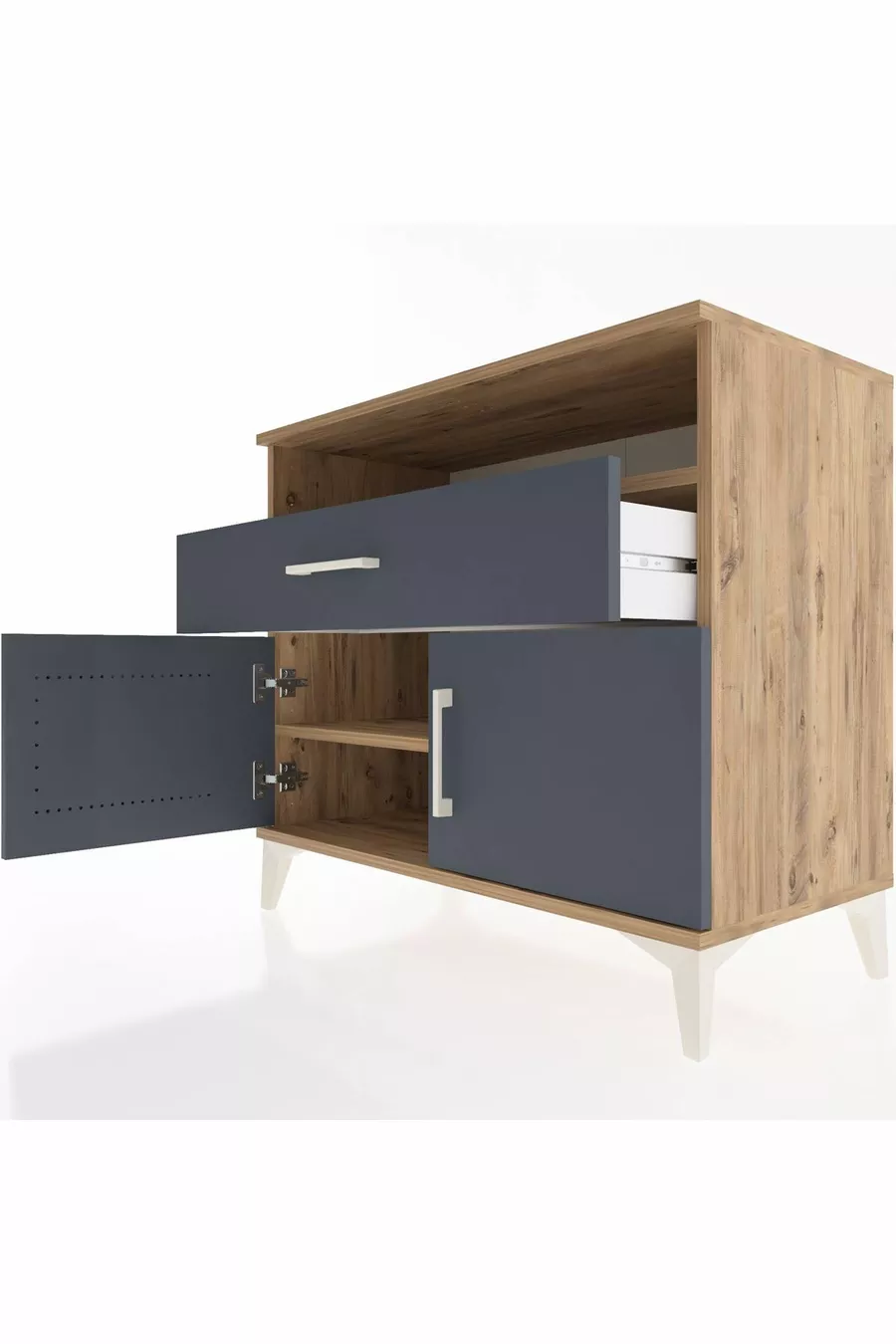 Commode Hyperion avec 2 étagères, 1 tiroir et 2 portes, pin-anthracite