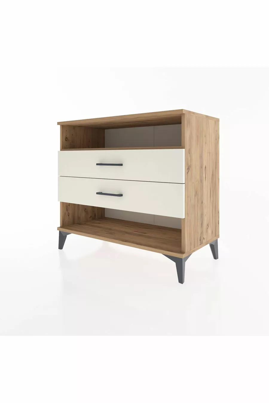 Hyperion Kommode mit einem Regal und 2 Schubladen, Kiefer-Marmor
