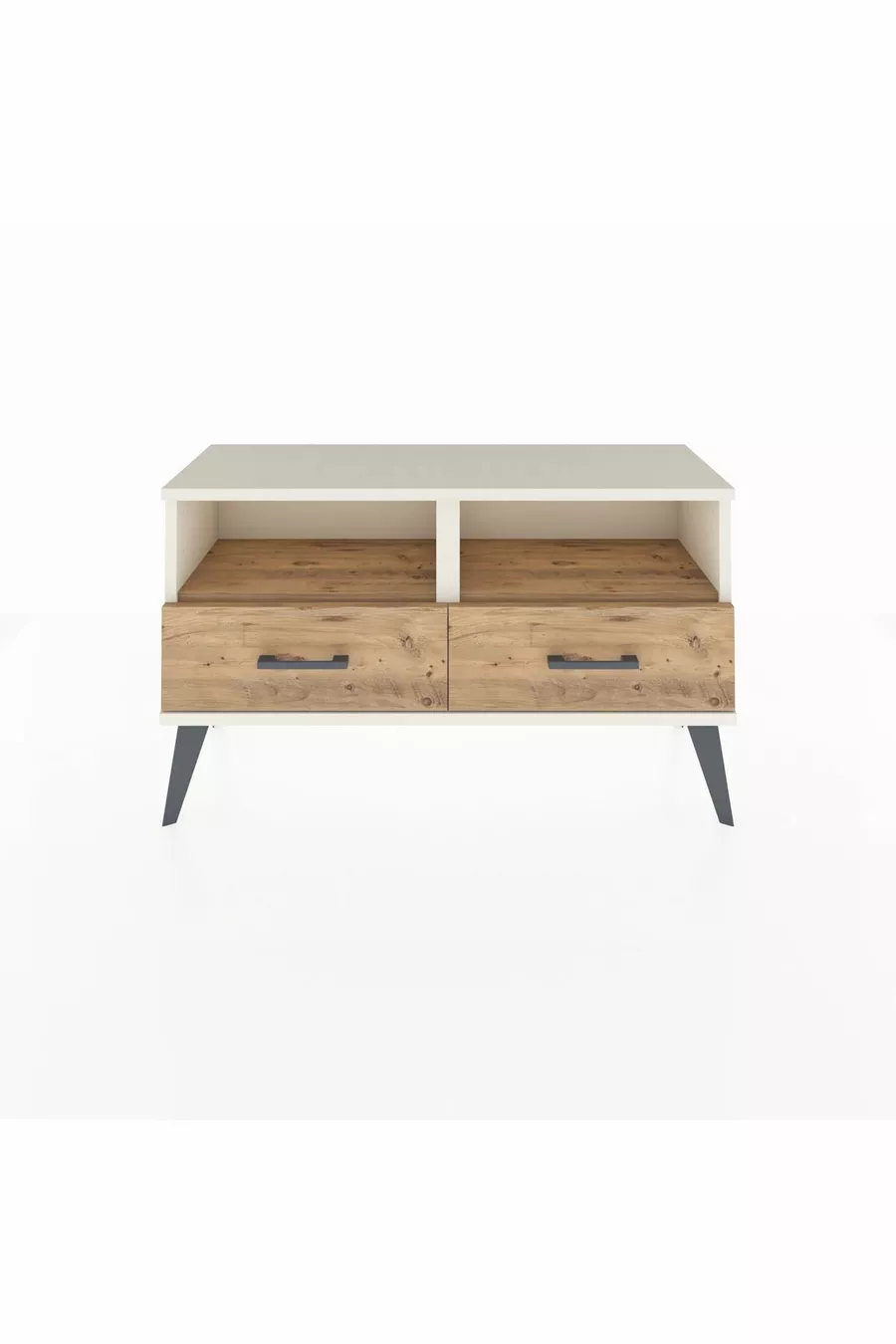 Commode Arges avec 2 étagères et 2 tiroirs, couleur Pierre de Lune-Pin