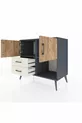 Commode Hyperion 2 étagères 2 tiroirs 2 portes Anthracite-Pin/Gris pierre