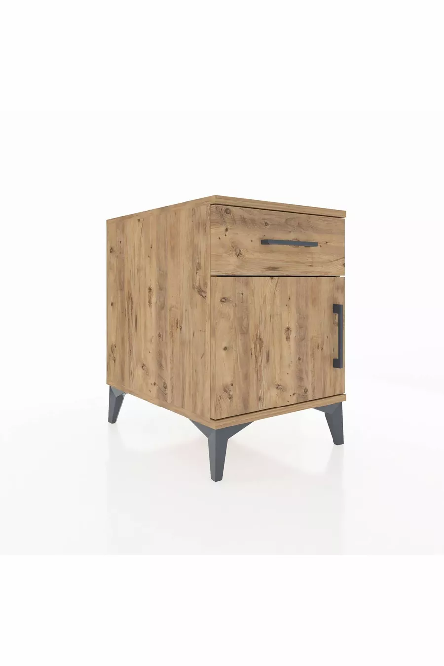 Chevet Kronos avec une étagère, un tiroir et une porte, en pin-pina