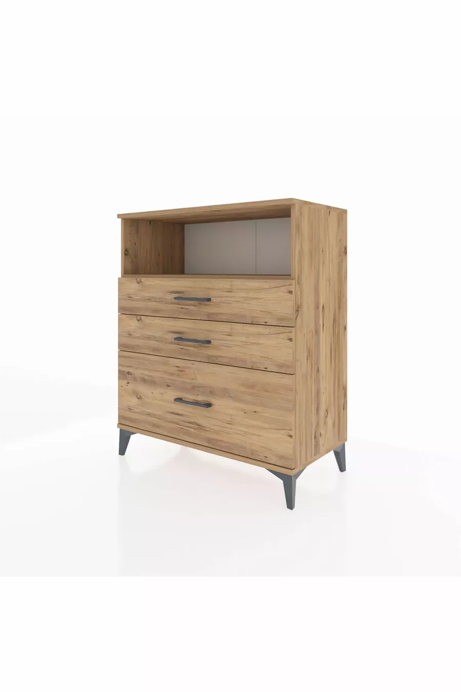 Commode Hyperion à un seul étagère et 3 tiroirs en pin-pin