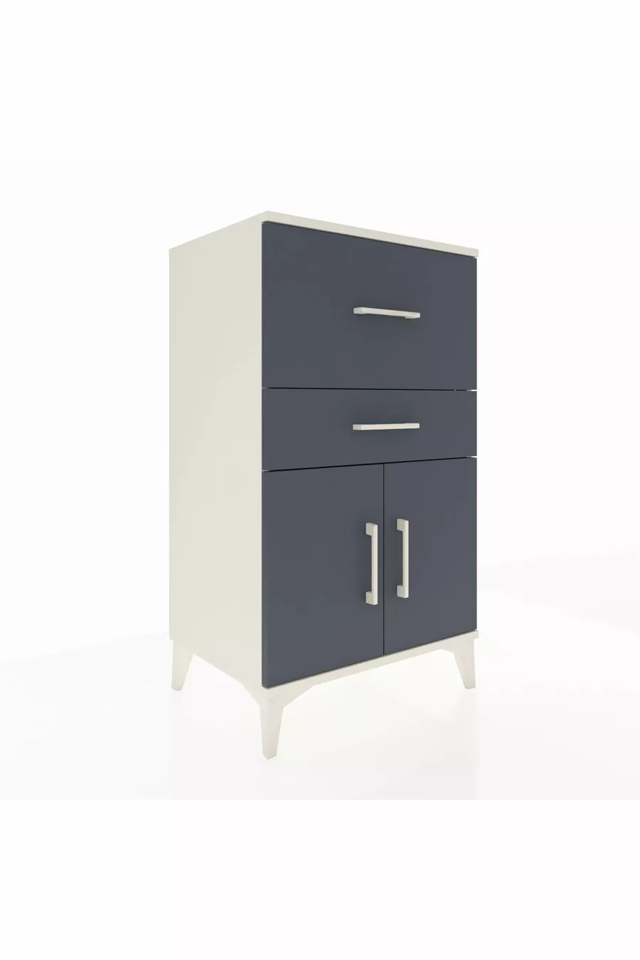 Comodino Hyperion con un ripiano, 2 cassetti e 2 ante, color Pietra di Luna-Antracite
