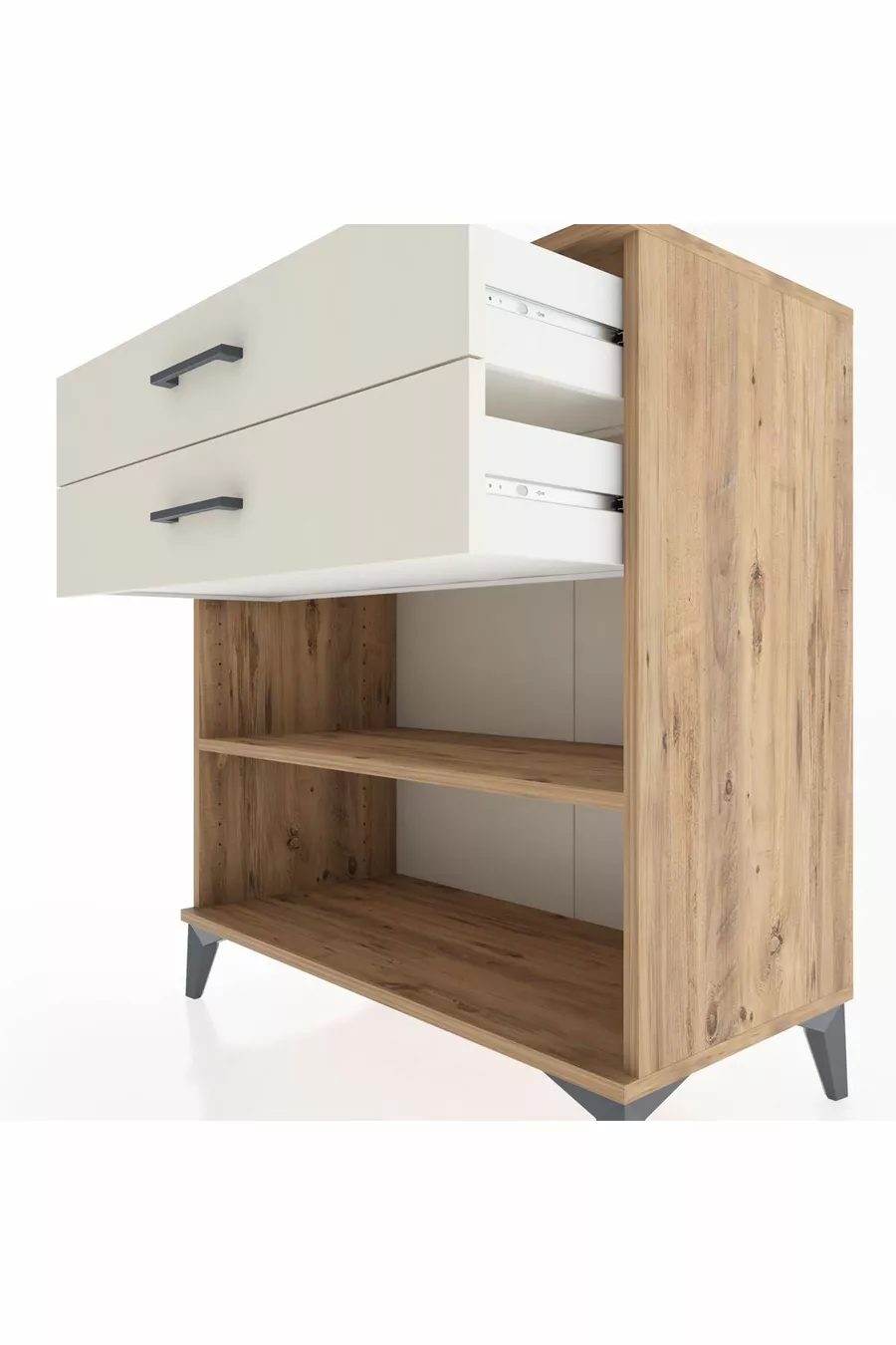 Commode Hyperion à un seul étagère et 2 tiroirs en pin-onyx