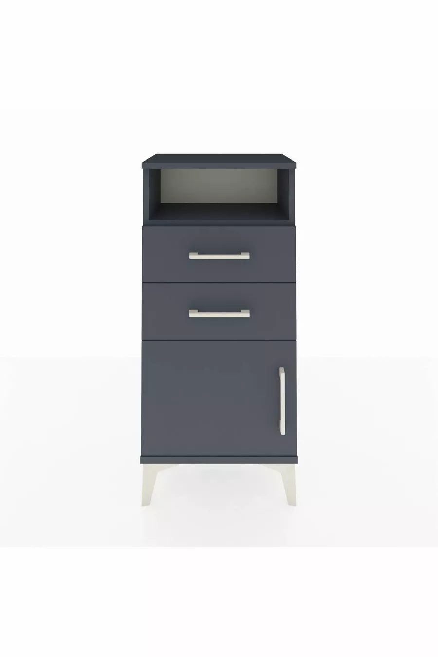 Table de chevet Arges avec une étagère, 2 tiroirs et une porte, Anthracite-Anthracite