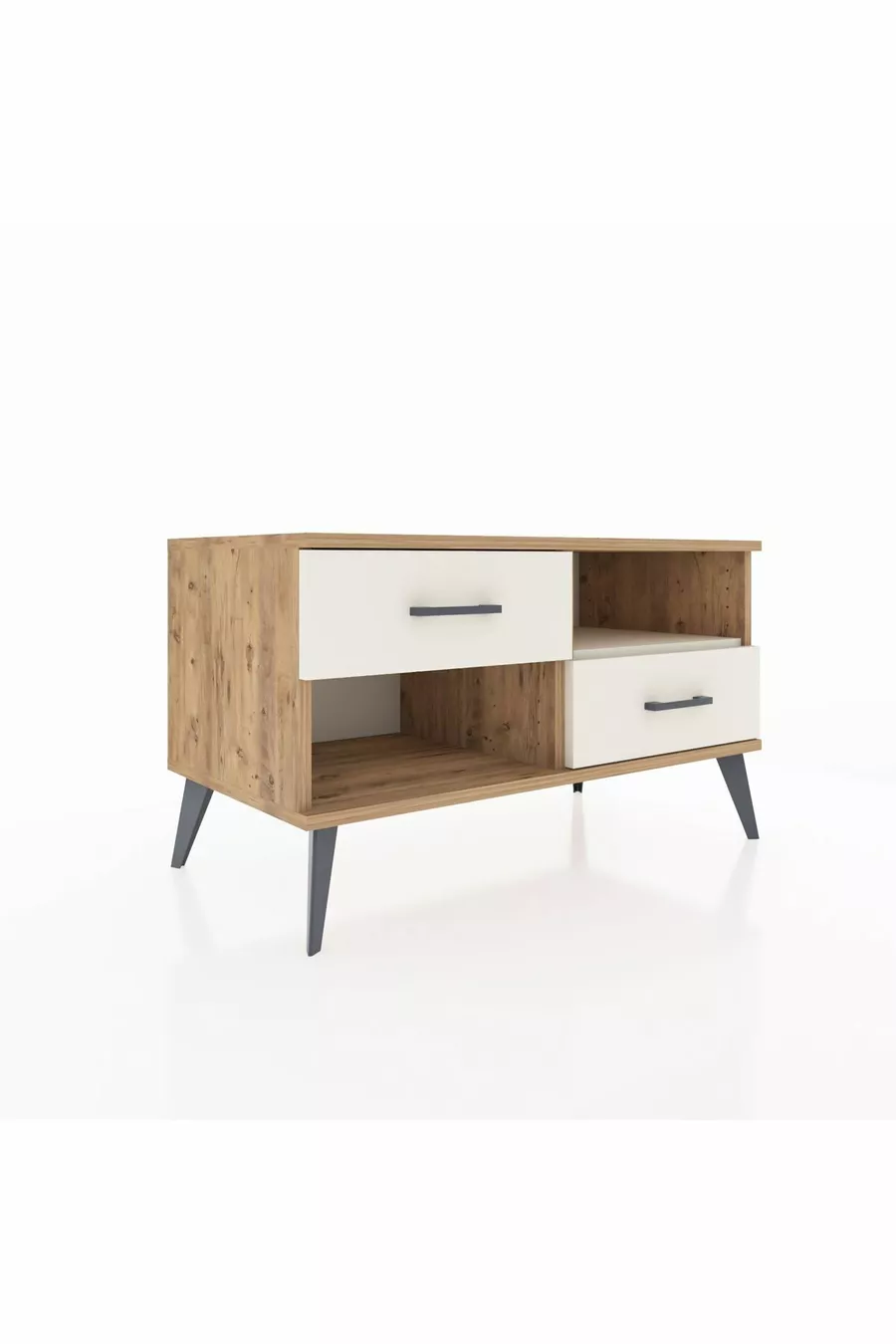 Commode Hyperion à un seul étagère et 2 tiroirs en pin-ardoise