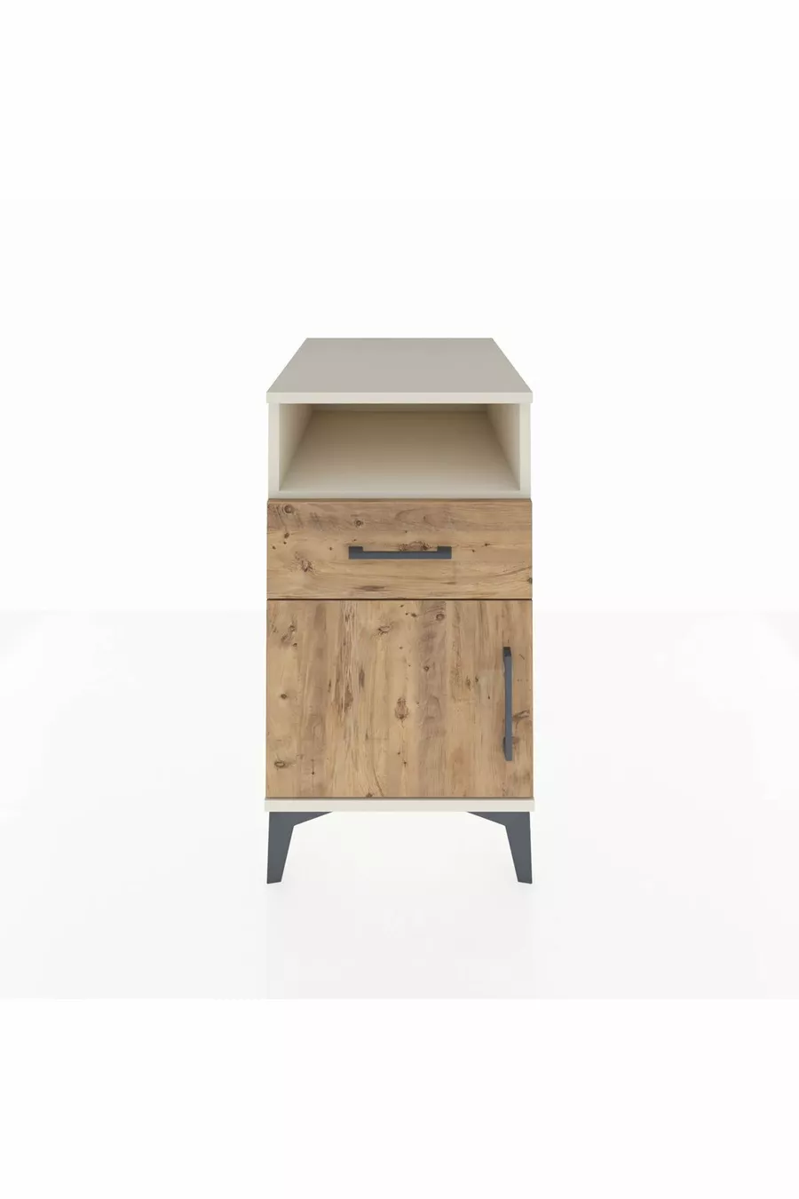 Table de chevet Kronos avec une étagère, un tiroir et une porte, Ambre-Débord